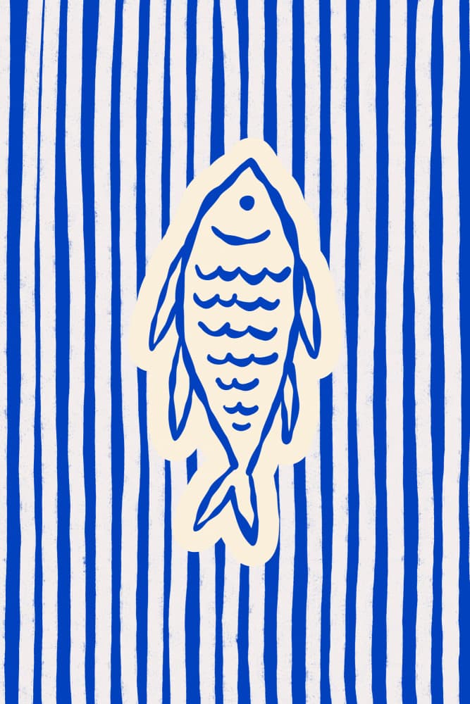 Striped Blue Fish by Treechild — canvas wall art