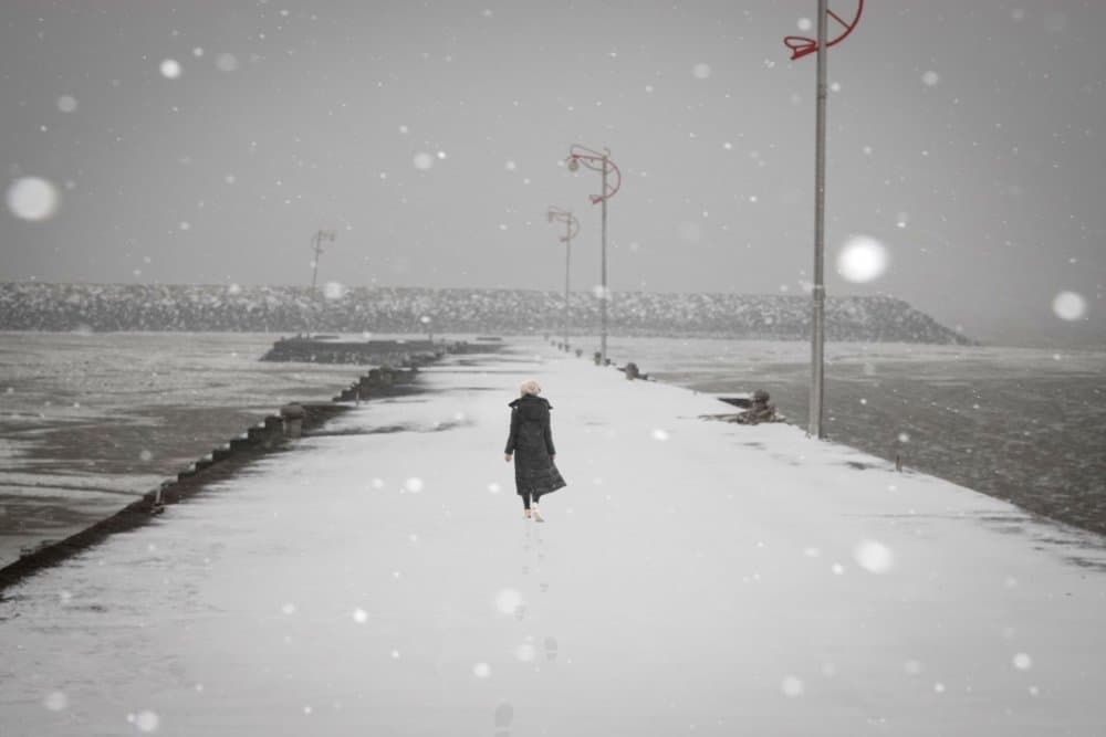 Snowy Pier Walk by Mi Young Choi — canvas wall art