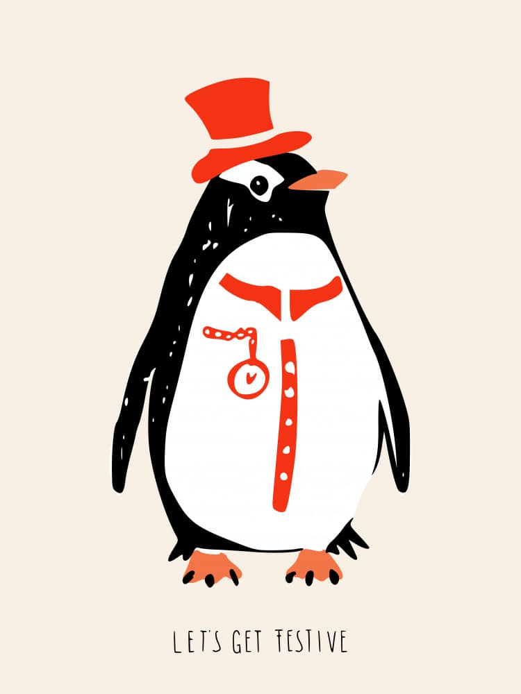 Dapper Festive Penguin by Annick — canvas wall art