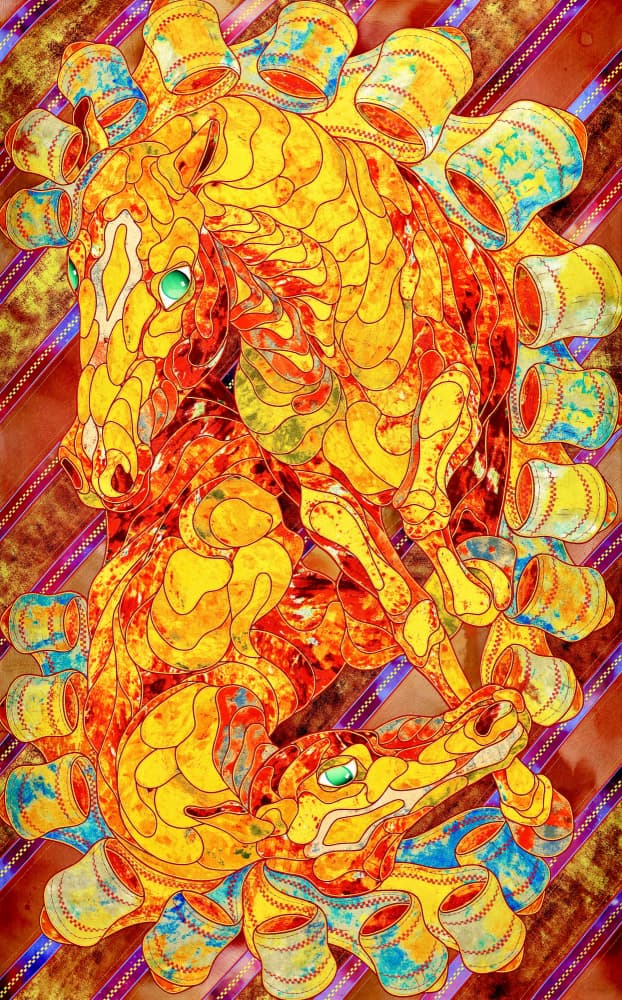 Golden Mosaic Horses by Kostyantin Malginov — canvas wall art