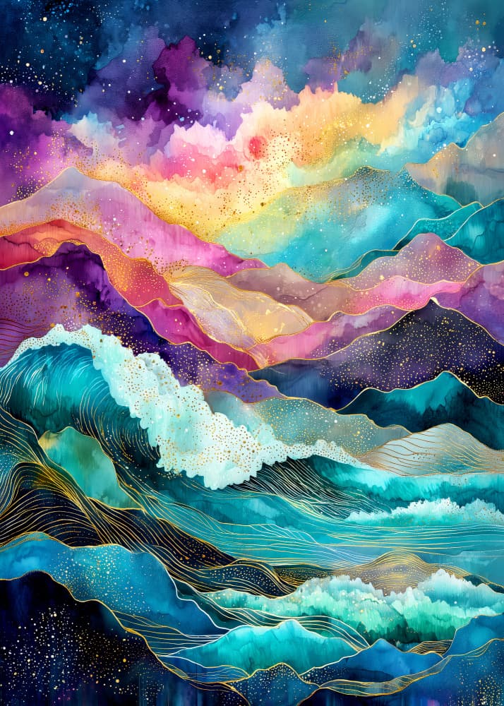 Vibrant Mountain Ocean by Justyna Jaszke — canvas wall art
