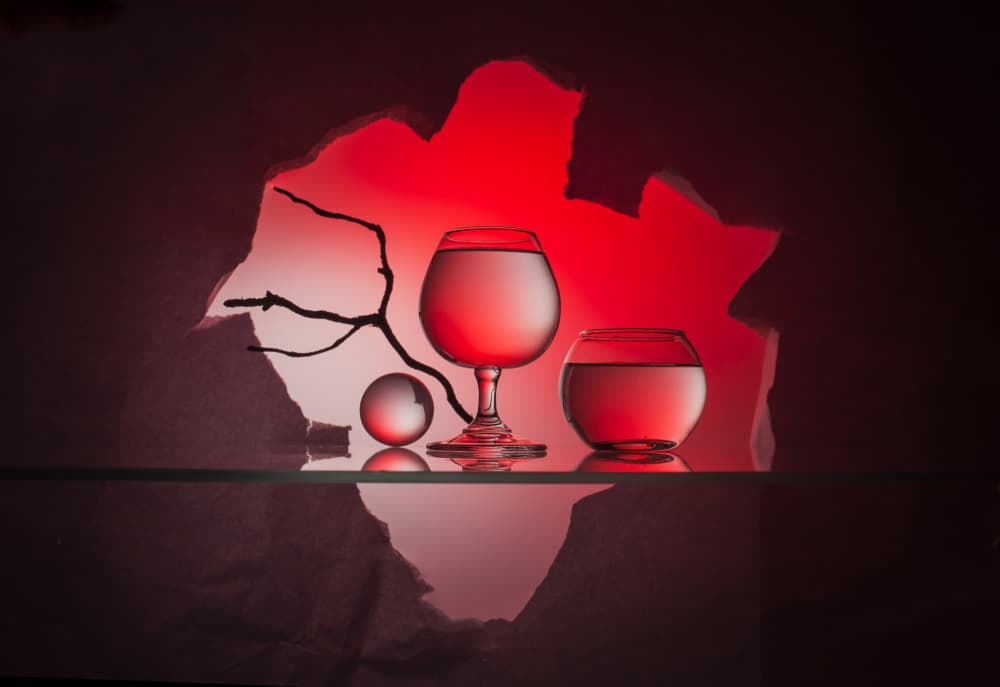 Red Light Glass Reflections by Evgeniy Popov — canvas wall art