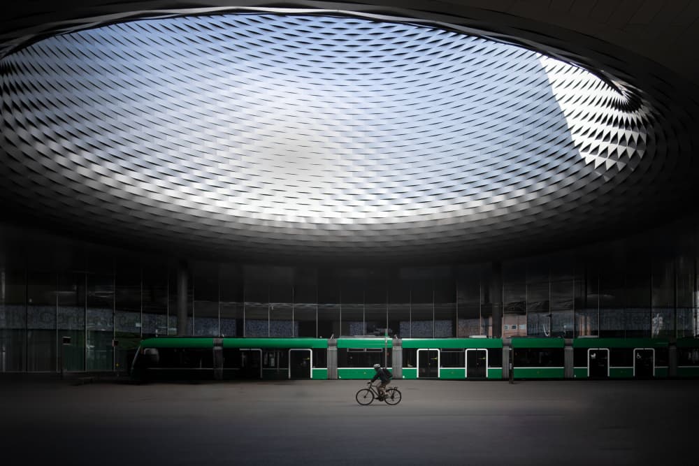 Urban Geometry with Cyclist by iso66 — canvas wall art