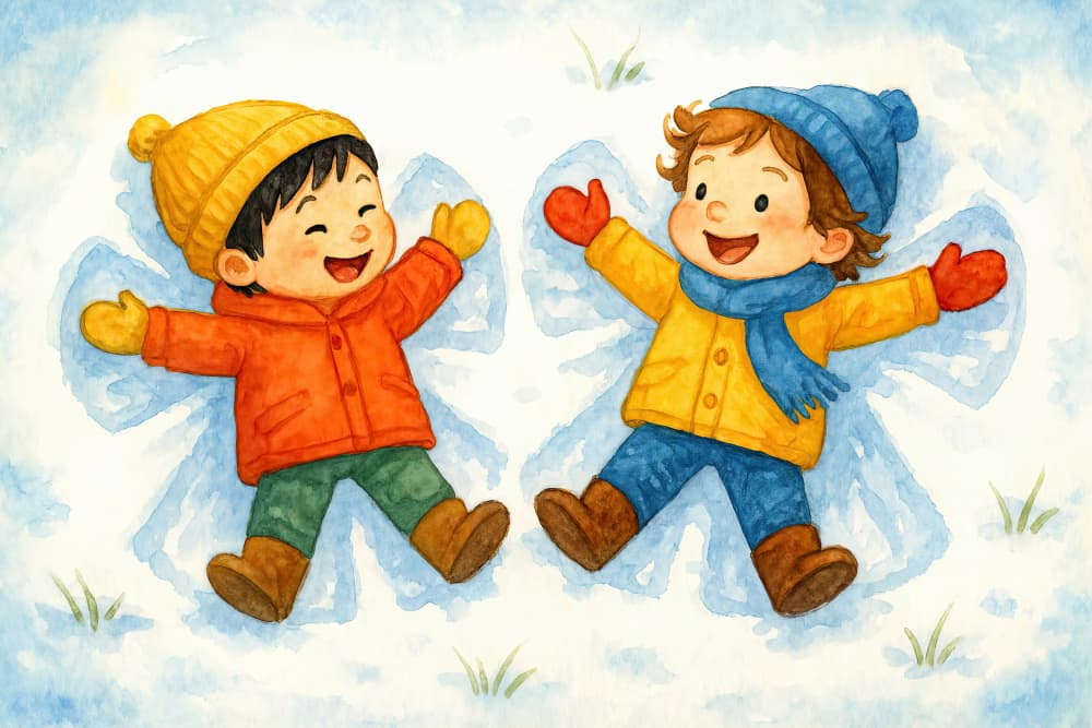 Happy Snow Angels by Natalie Bruns — canvas wall art