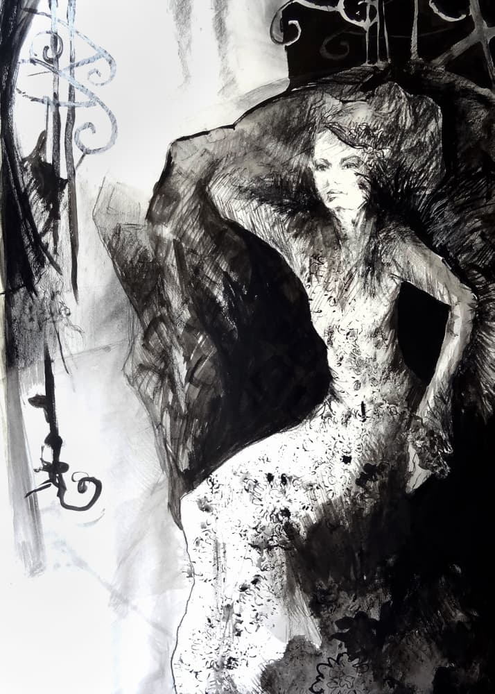 Elegant Flamenco Sketch by Dora Krincy — canvas wall art