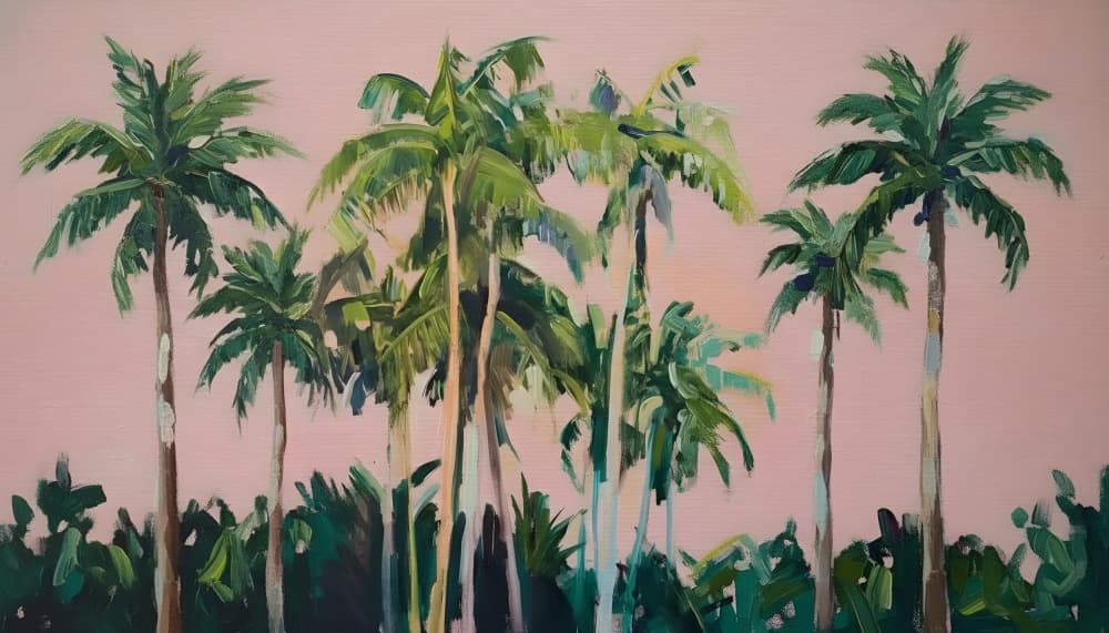 Tropical Pink Sky Palms by HUGO — canvas wall art