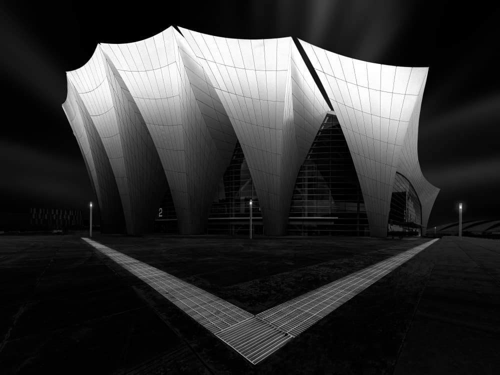 Futuristic Night Architecture by Steven Zhou — canvas wall art