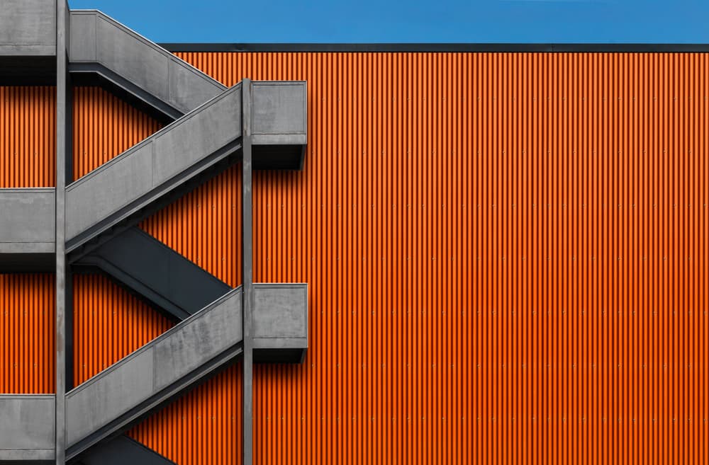 Geometric Orange Staircase by Alfonso Novillo — canvas wall art
