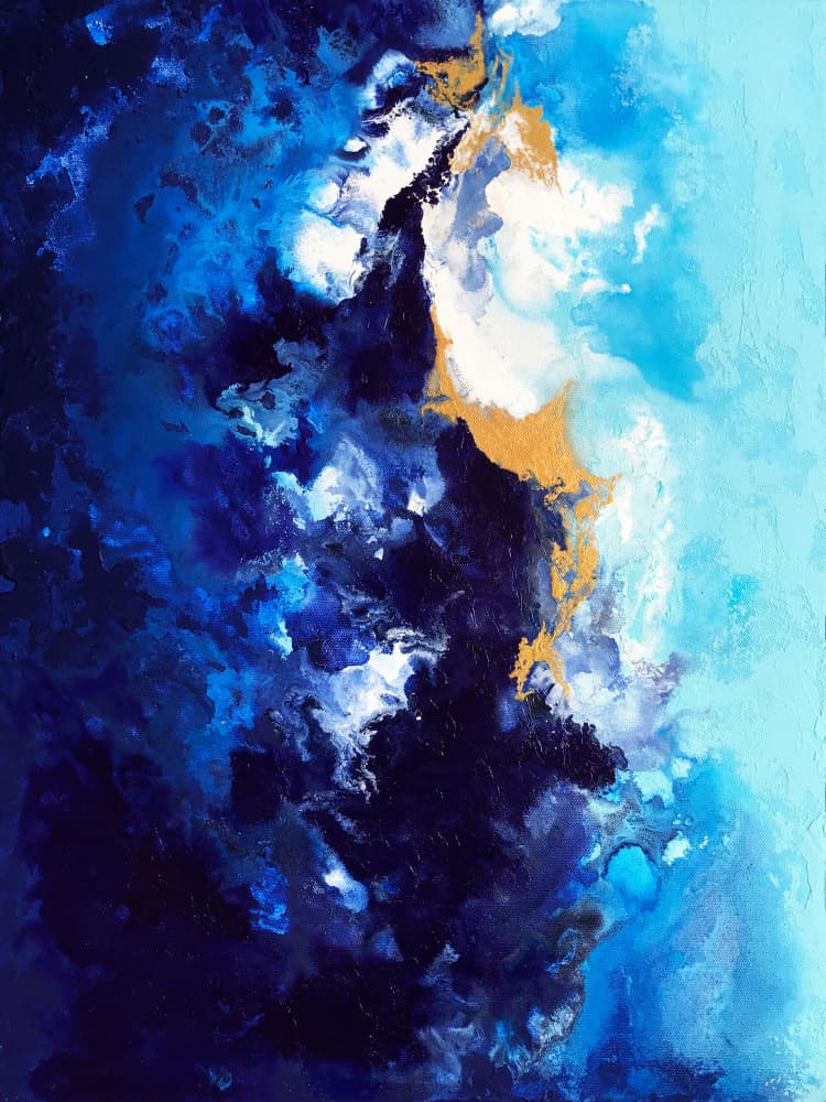 Deep Blue Gold Flow by Alyson Storms — canvas wall art