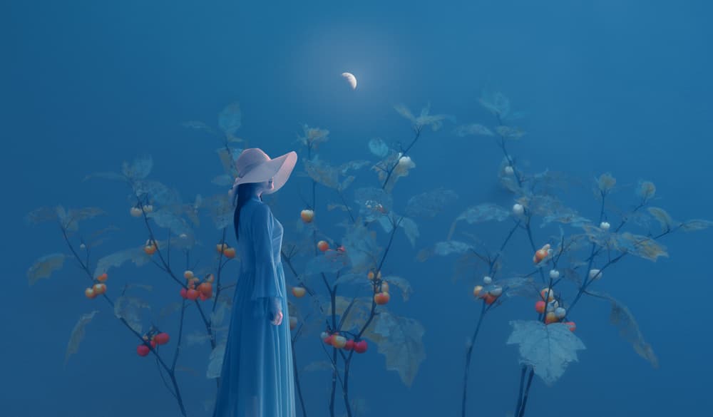 Woman Under Blue Moon by Shanyewuyu — canvas wall art