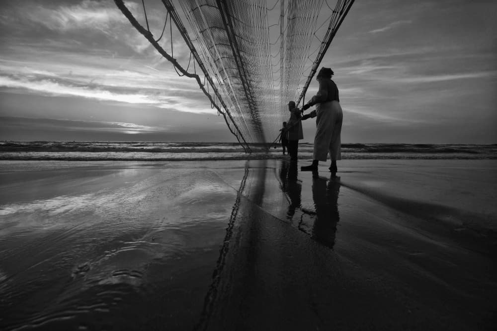 Coastal Net Fishing Dawn by Josefina Melo — canvas wall art