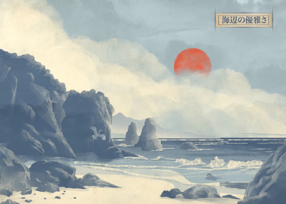 Serene Coastal Red Sun by Fadil Roze — canvas wall art