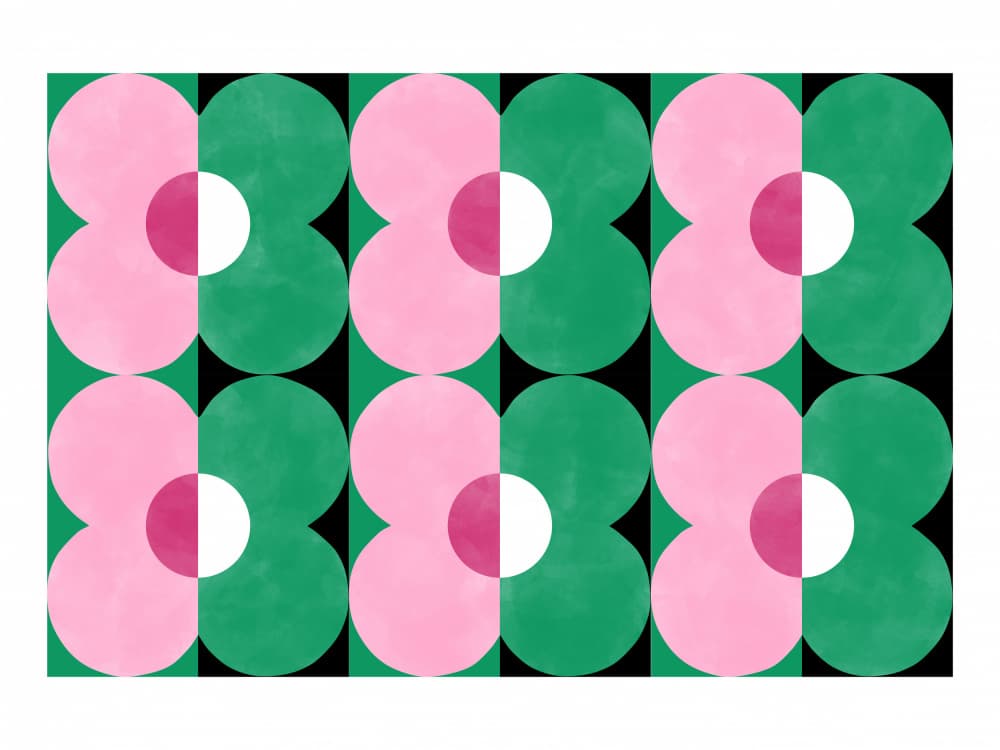 Pink Green Retro Flowers by Elena Ristova — canvas wall art
