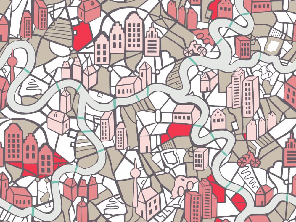 Pink City River Map by Annick — canvas wall art