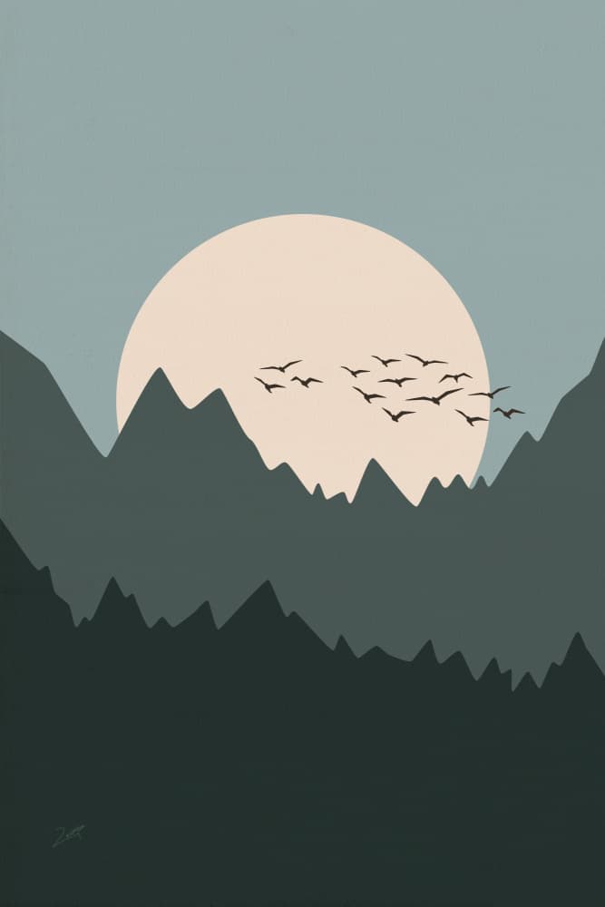 Birds Over Distant Mountains by zarish chaudhry — canvas wall art