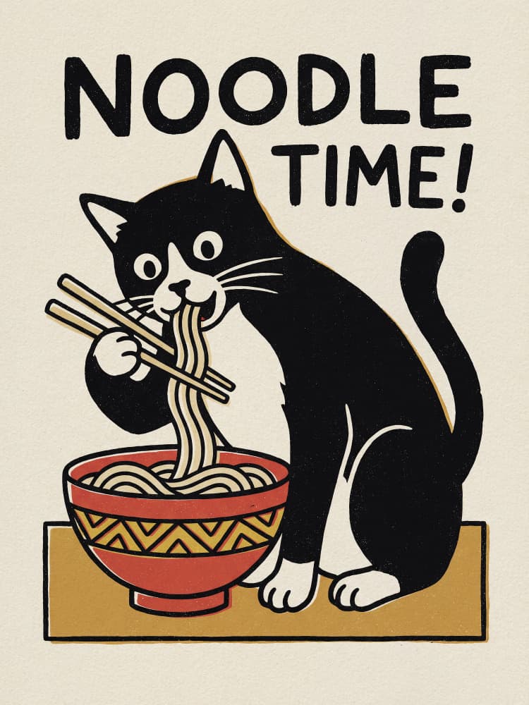 Noodle Time Cat by Andreas Magnusson — canvas wall art