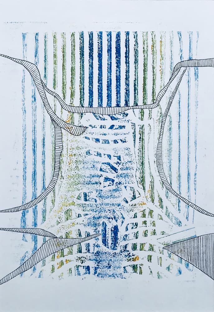Layered Blue Green Lines by kellymariesmith — canvas wall art