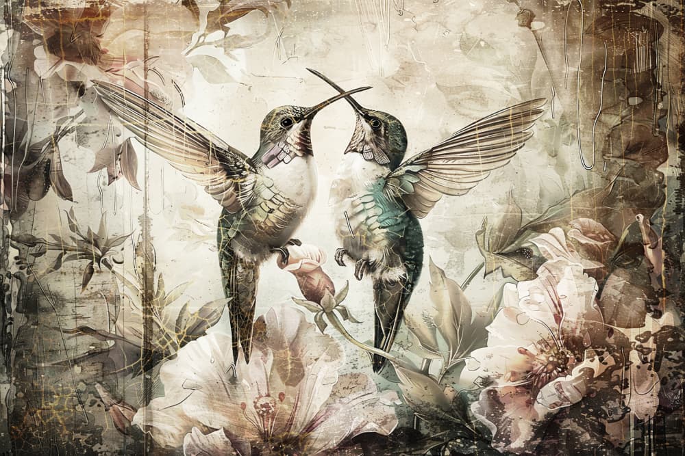 Romantic Hummingbird Embrace by Rafal Kulik — canvas wall art