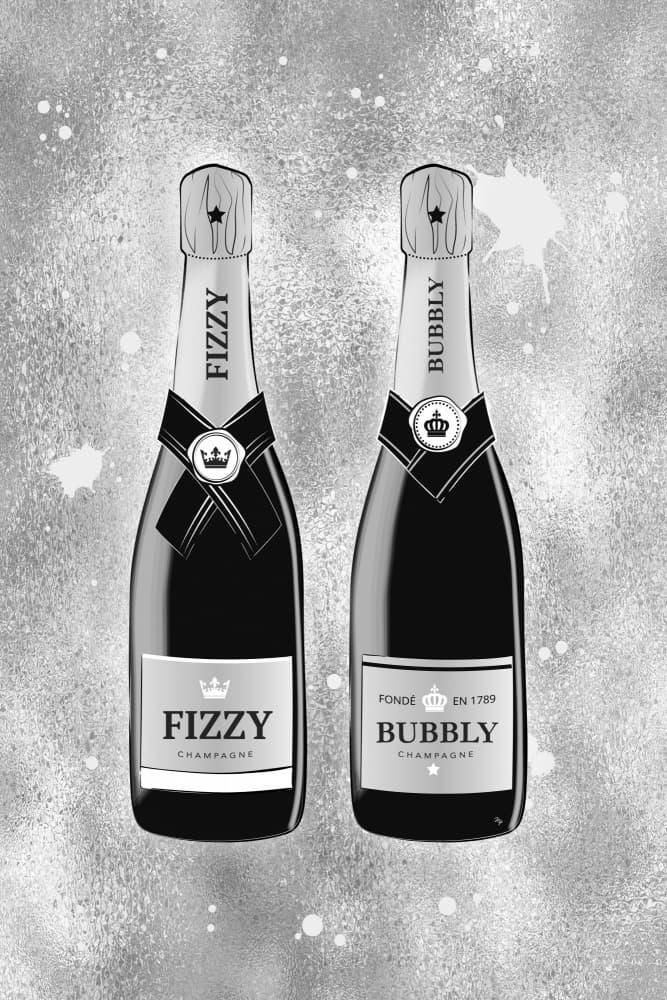 Fizzy Bubbly Champagne Bottles by Martina — canvas wall art