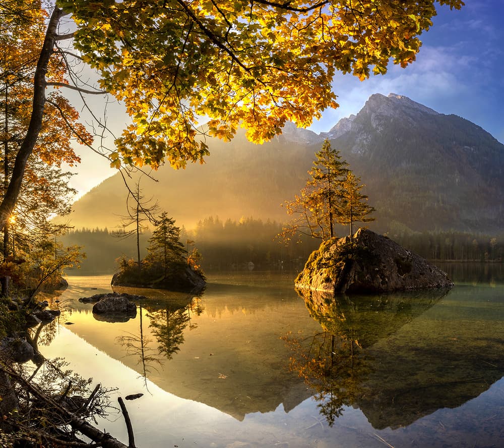 Golden Autumn Lake Reflections by Keller — canvas wall art