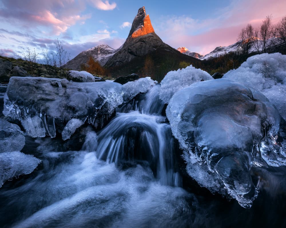 Golden Peak Winter Stream by Daniel Gastager — canvas wall art