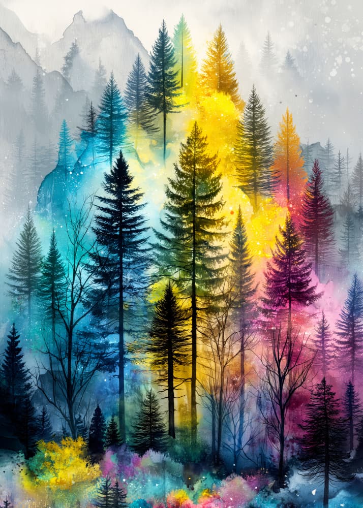 Rainbow Pine Forest by Justyna Jaszke — canvas wall art