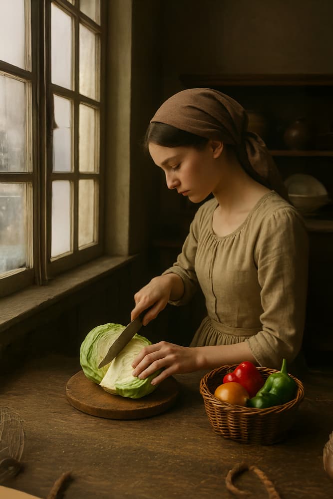 Young Woman Cooking by Ionel Onofras — canvas wall art