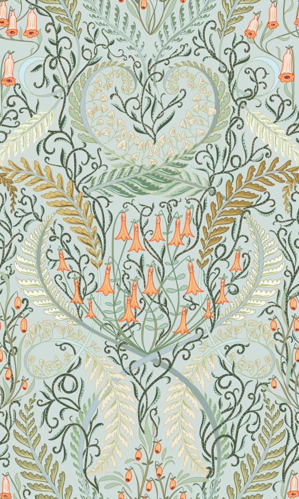 Orange Bellflower Ferns by Annick — canvas wall art