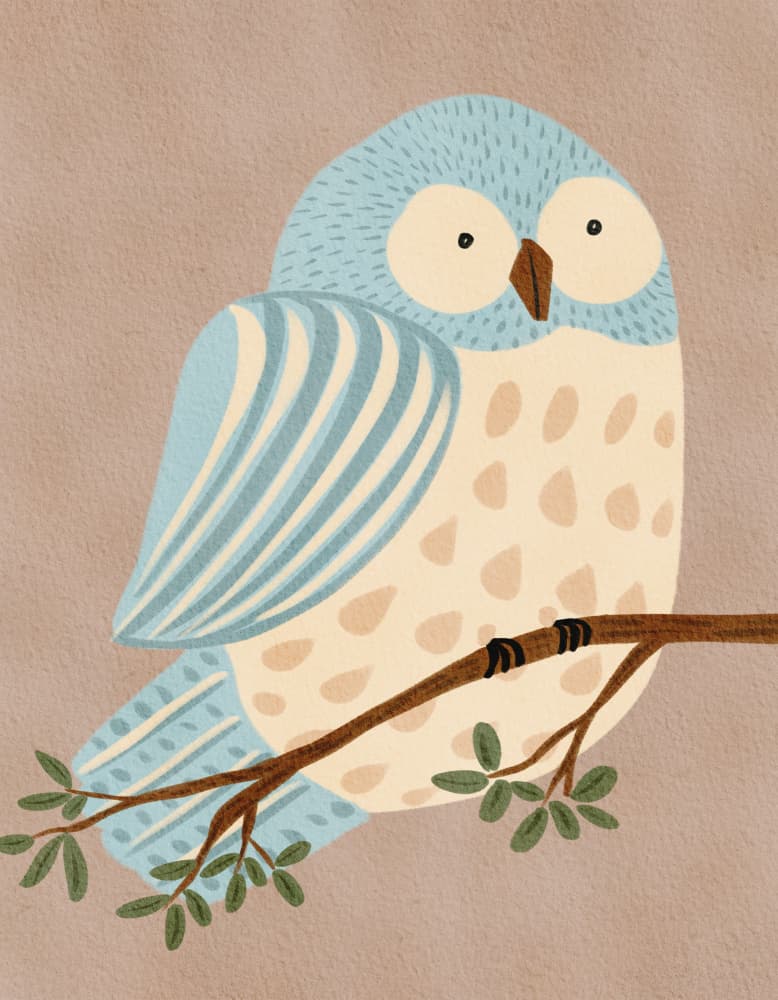Whimsical Blue Owl by Nikita Jariwala — canvas wall art