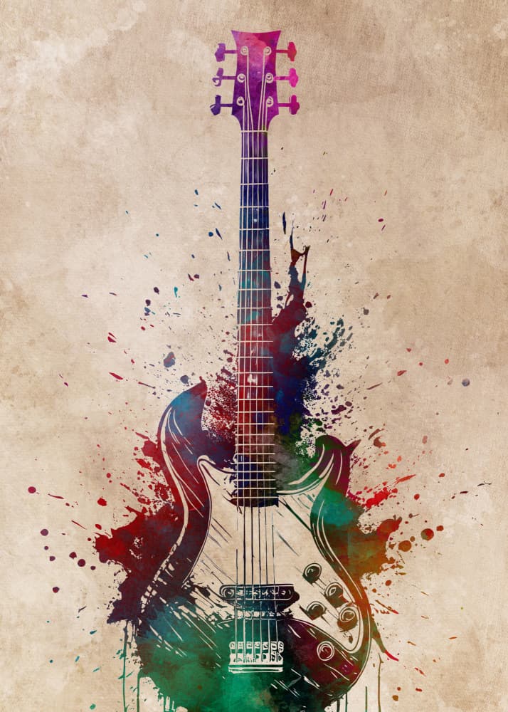 Vibrant Electric Guitar Splash by Justyna Jaszke — canvas wall art
