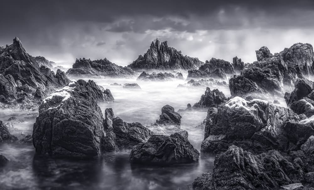 Misty Ocean Rocks by Tiger Seo — canvas wall art