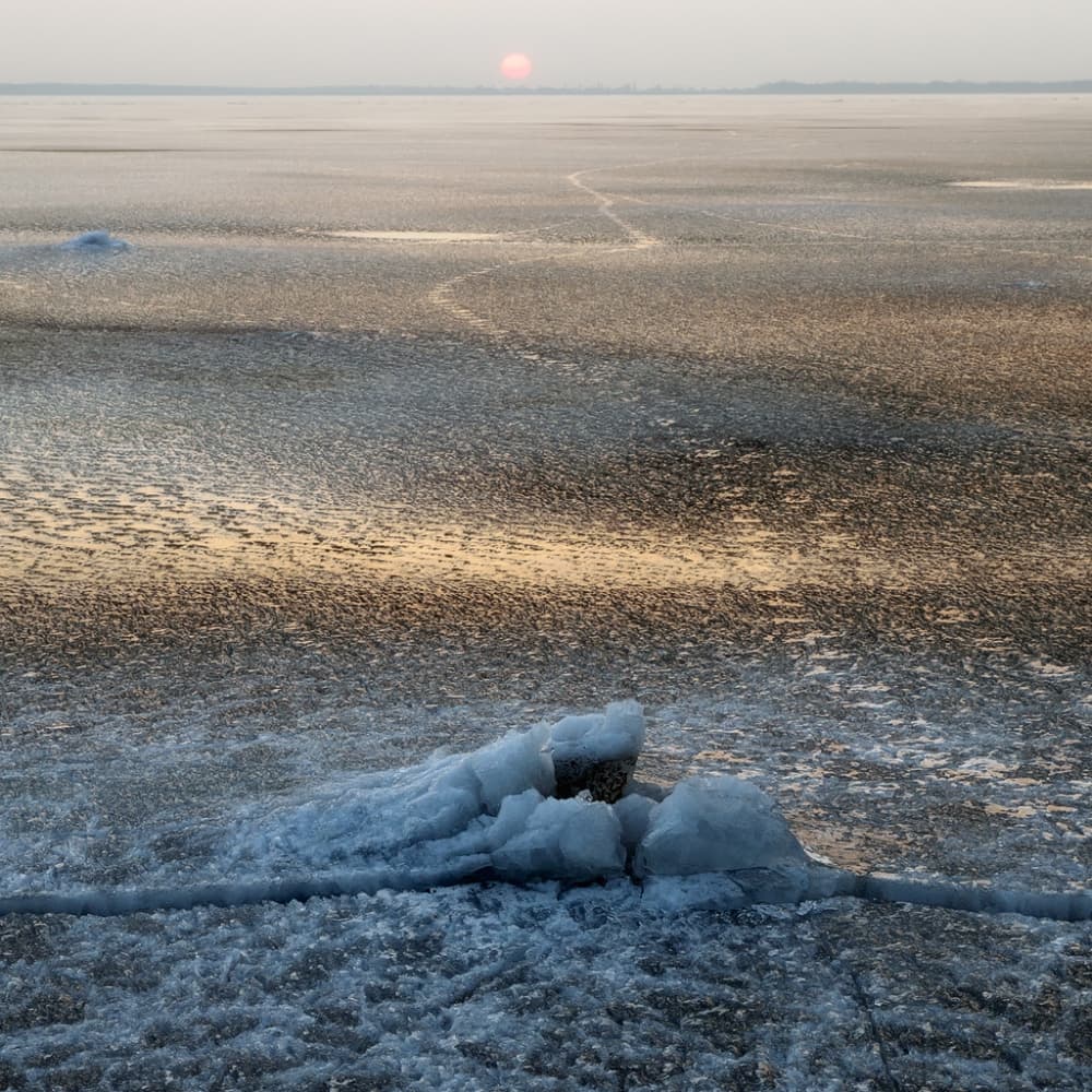 Frozen Lake Golden Sunset by Piotr Krol (Bax) — canvas wall art