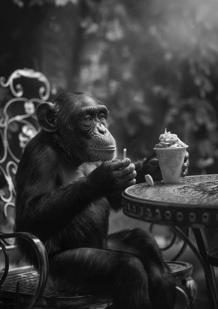 Thoughtful Chimp Cafe by Niky Rahner — canvas wall art
