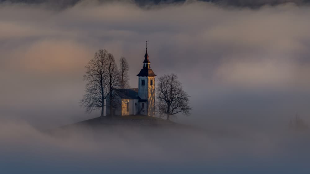 Misty Morning Church by Bor — canvas wall art