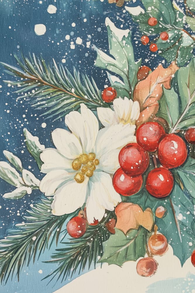 Winter Holly Floral by Melloi Art Prints — canvas wall art