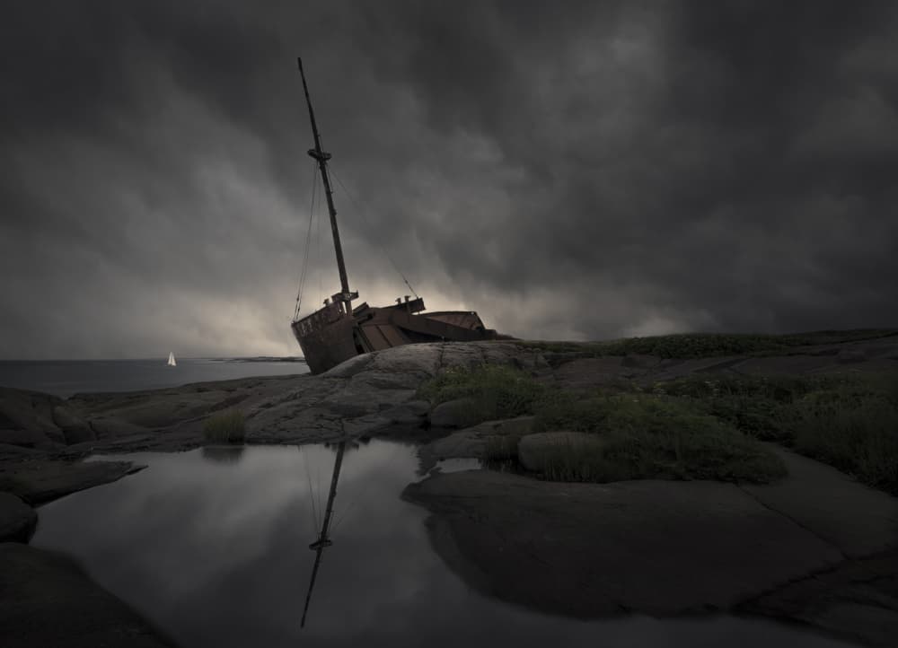 Dramatic Shipwreck Reflection by Larry Deng APA — canvas wall art