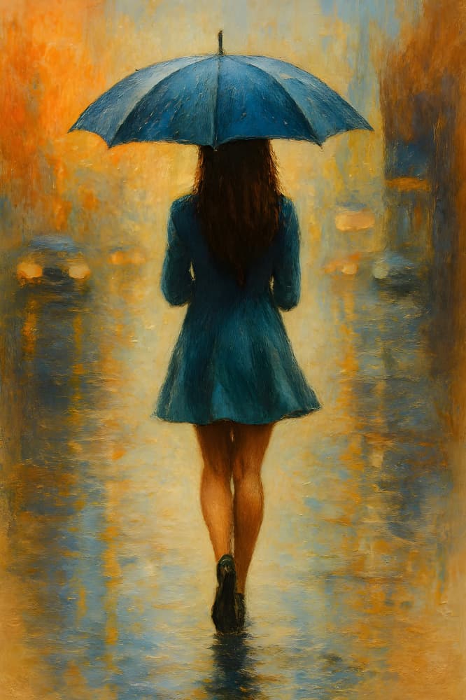 Blue Umbrella Walk by HUGO — canvas wall art