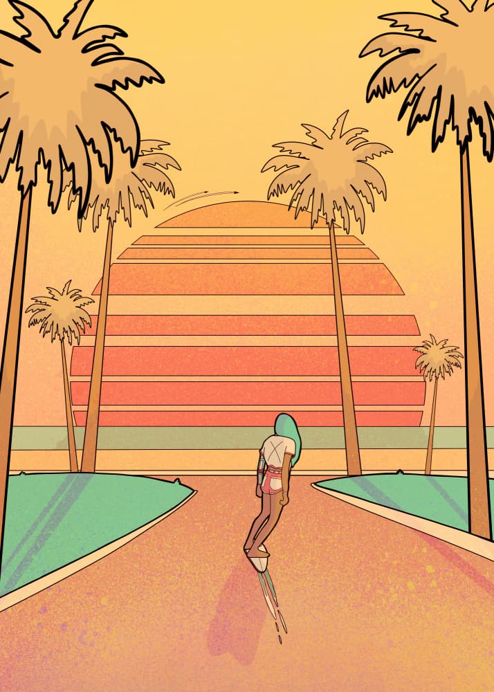 Retro Sunset Skater by Stephen Wade — canvas wall art