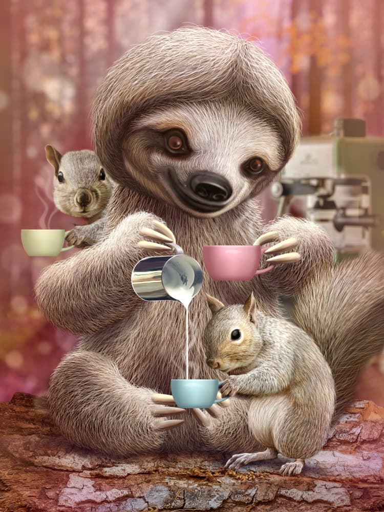 Sloth's Coffee Time by Adam Lawless — canvas wall art