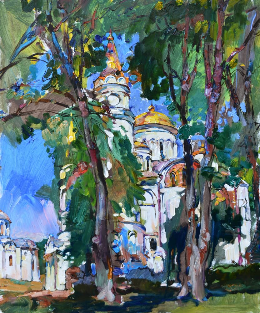 Golden Domes in Green by Andrii Kutsachenko — canvas wall art