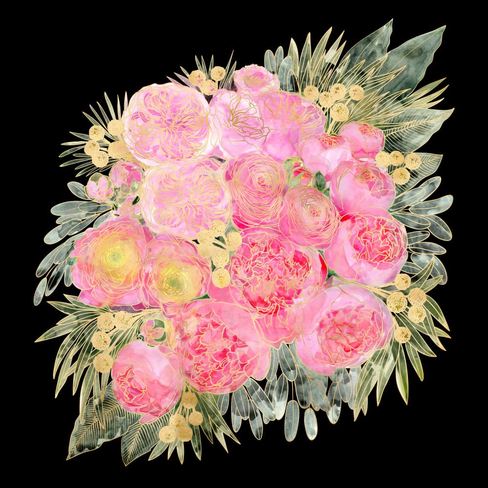 Lush Pink Gold Bouquet by Rosana Laiz Blursbyai — canvas wall art