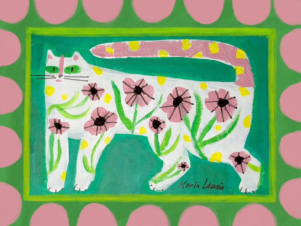 Whimsical Flower Cat by Karin Lauria — canvas wall art