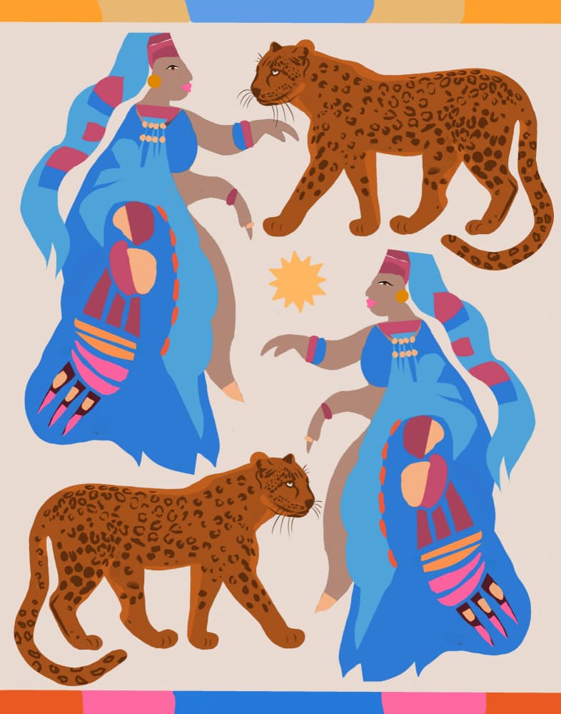 Blue Dancers And Leopards by Josie George — canvas wall art