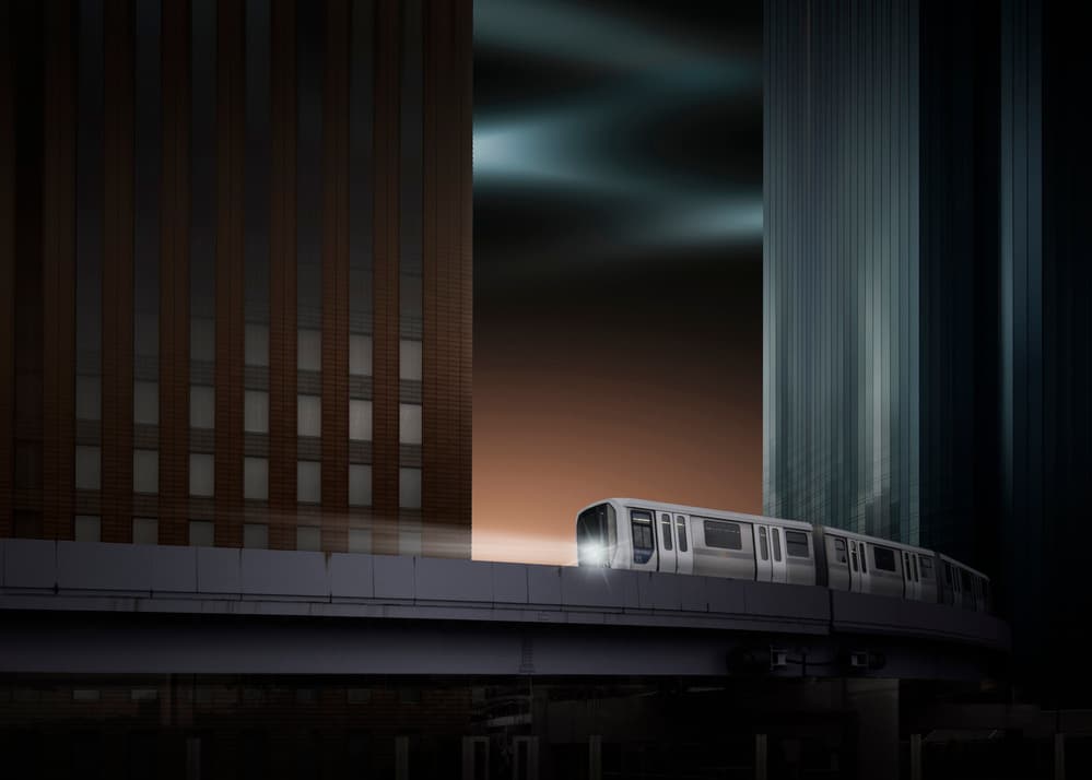 Night City Monorail by Shuchuan Liu — canvas wall art