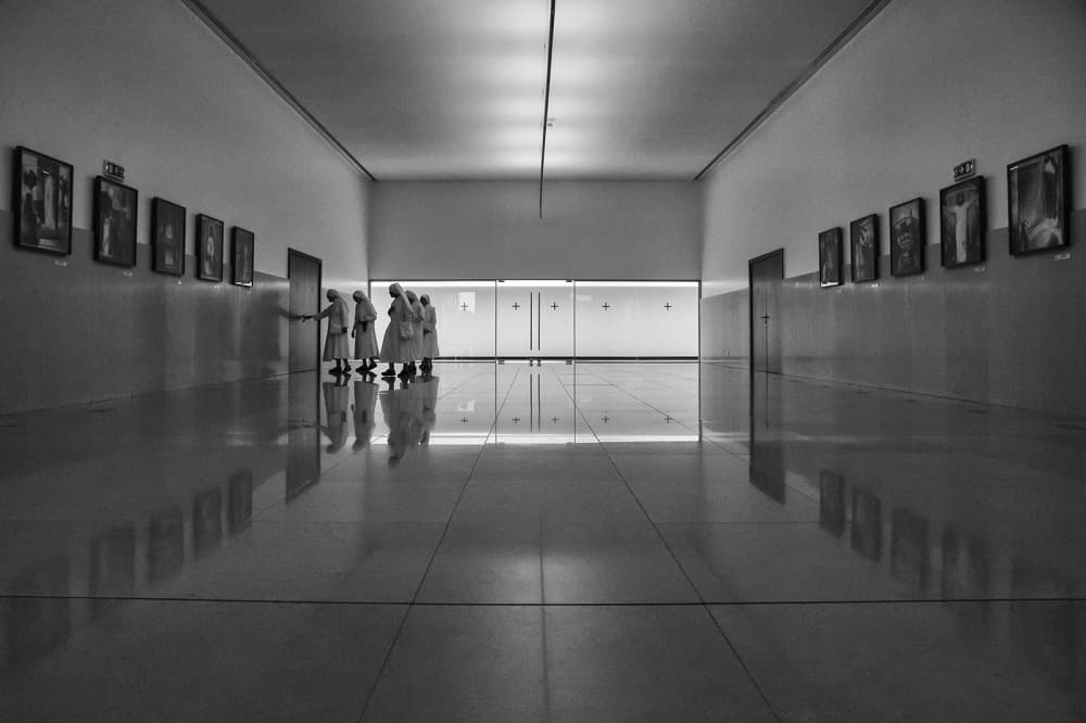 Sisters Walking Reflections by Luis Sarmento — canvas wall art