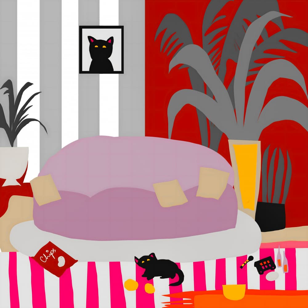 Cozy Cat Living Room by Josie George — canvas wall art