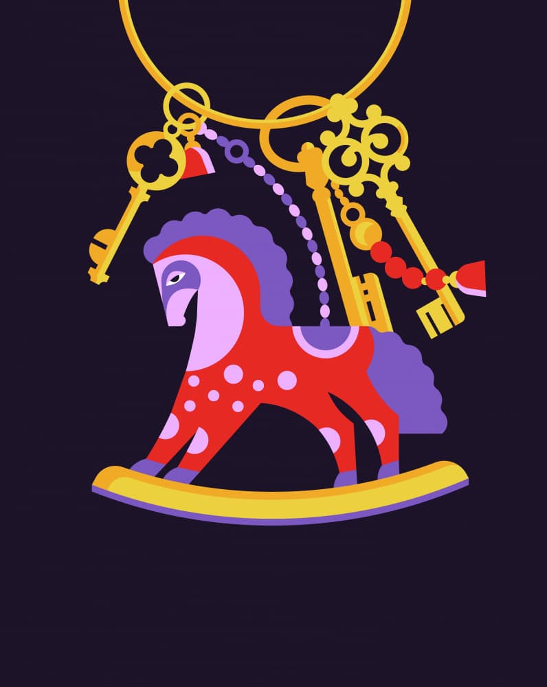 Golden Keys Rocking Horse by Tetiana Kava Illustration — canvas wall art
