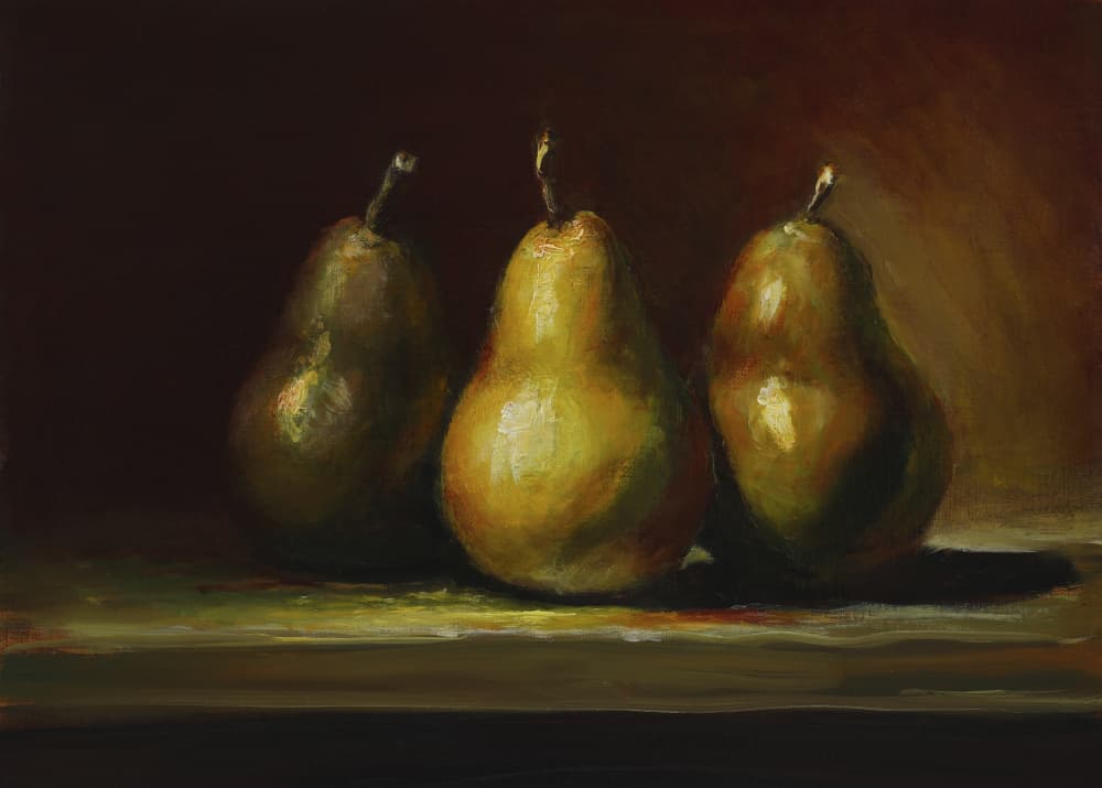 Glowing Still Life Pears by Marina Kozyr — canvas wall art