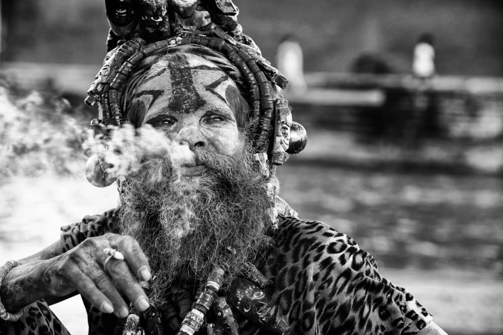 Smoking Sadhu Portrait by Goran Jovic — canvas wall art