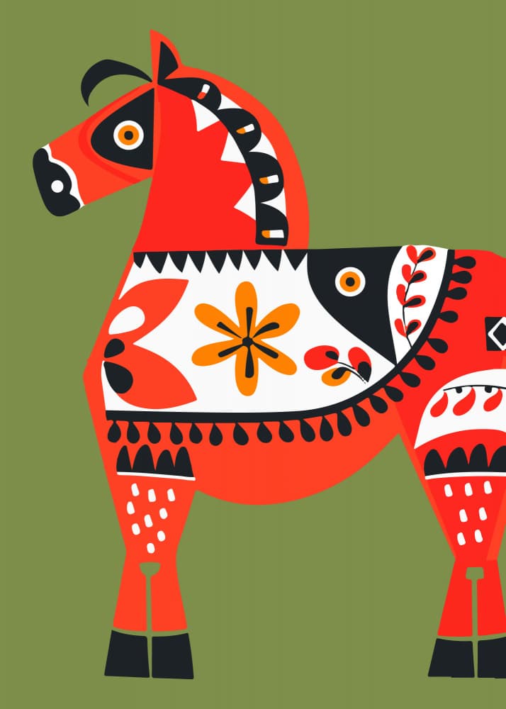 Vibrant Folk Horse by Andreas Magnusson — canvas wall art